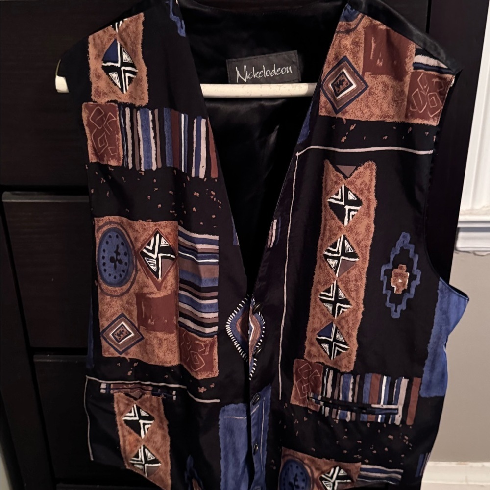 🖤 Vintage Nicolettol Men’s Abstract Tapestry Vest – Artful Statement Piece 🖤